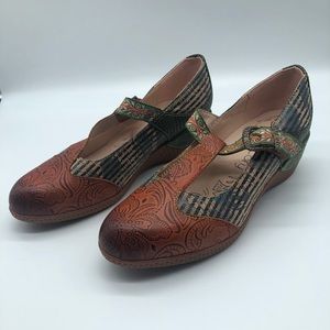 SOCOFY Vtg Flowers Pattern Genuine Leather Sz 37